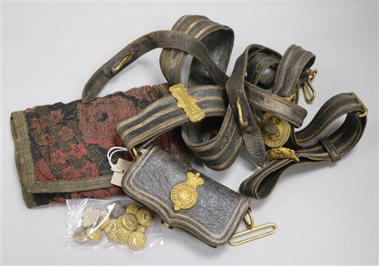 An early 19th century Military Indian Army pouch, sword belt and buttons and a cabinet photograph of owner